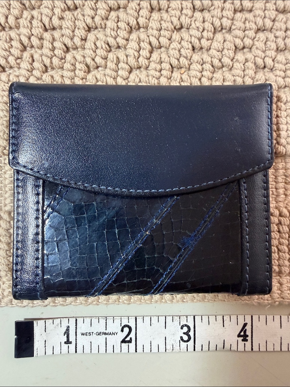 Vintage Bosca Genuine Snakeskin Navy Leather ID Pass Case Wallet